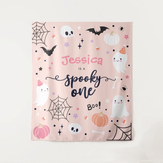 Tenture Éffrayant un mignon Halloween Ghost 1er Anniversai (Devant)