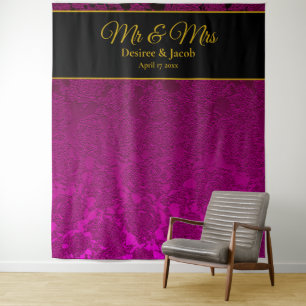 Tenture Elegan Fuchsia Pink Gold Black Mr & Mrs Backdrop