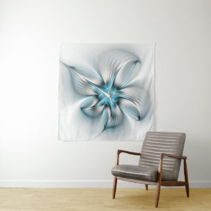 Tenture Élégance florale Art fractal abstrait moderne bleu