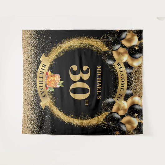 Tenture Elégant 30th Man Birthday Whiskey Event Backdrop (Devant (Horizontal))