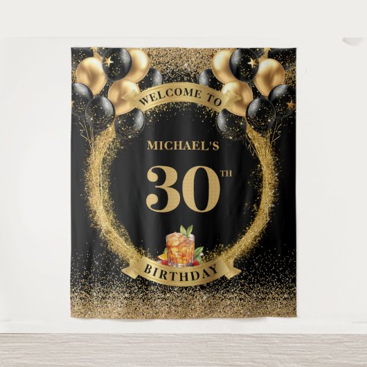 Tenture Elégant 30th Man Birthday Whiskey Event Backdrop (Devant)