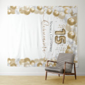 Tenture Élégant Arche de Ballons en Or Blanc pour Quinceañ (En situation (horizontale))