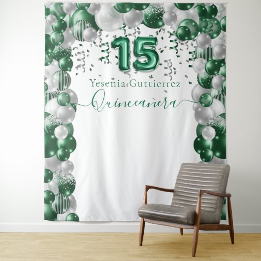 Tenture Élégant ballon Emerald Green Sparkle Quinceañera (En situation)