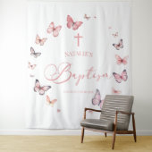 Tenture Élégant Baptême Papillon rose doux (En situation)