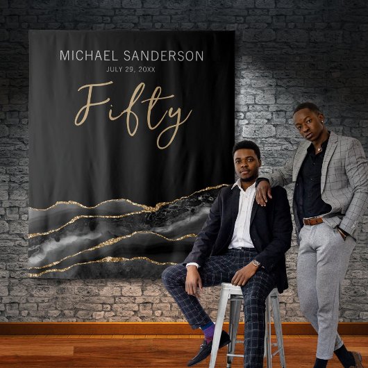 Tenture Elégant Black Gold Agate 50e Anniversaire fond