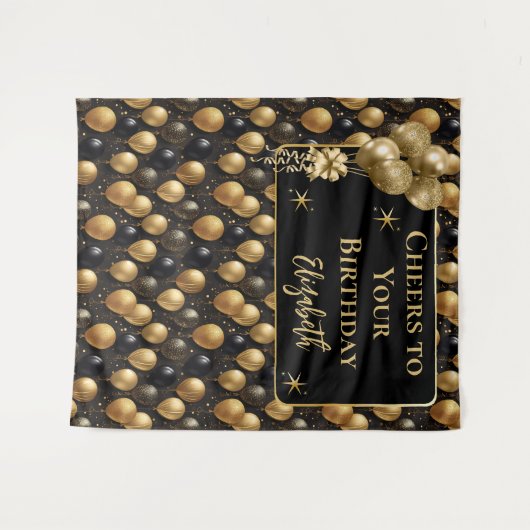 Tenture Elégant Black Gold Balloons d'anniversaire fond (Devant (Horizontal))