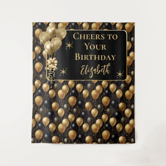 Tenture Elégant Black Gold Balloons d'anniversaire fond (Devant)