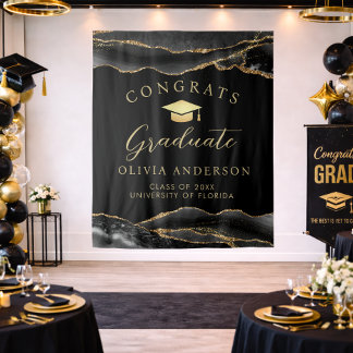 Tenture Elegant Black & Gold Graduation Party Backdrop