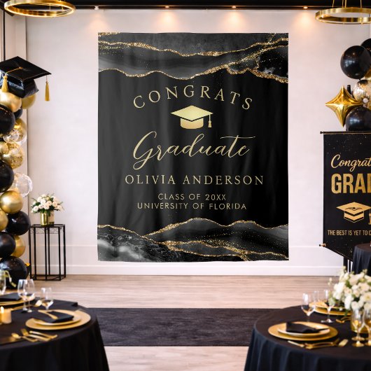 Tenture Elegant Black & Gold Graduation Party Backdrop