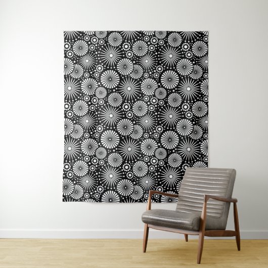 Tenture Elegant Black White Geometric Flowers Starburst (En situation)