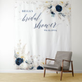 Tenture Elégant bleu blanc Fête des mariées florale fond (En situation)