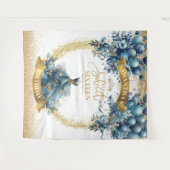 Tenture Elégant bleu or Aquarelle Sweet 16 Parties scintil (Devant (Horizontal))