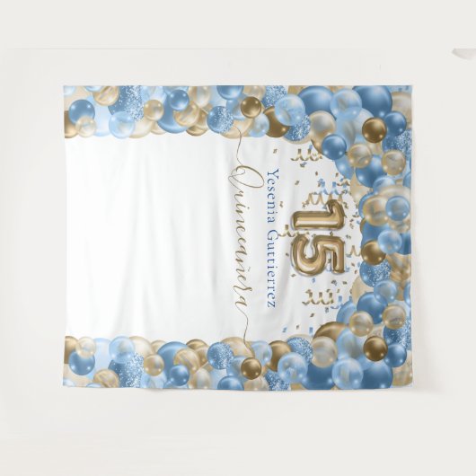 Tenture Elégant Bleu Or Balloon Arch Quinceanera (Devant (Horizontal))