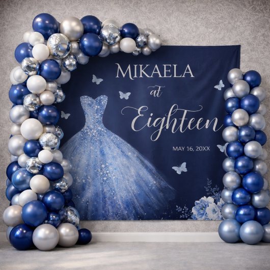 Tenture Elegant Blue 18th Birthday Backdrop Tapestry
