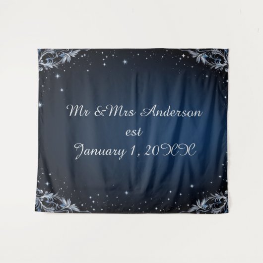 Tenture Elegant Blue and Silver Wedding Photo Backdrop (Devant (Horizontal))