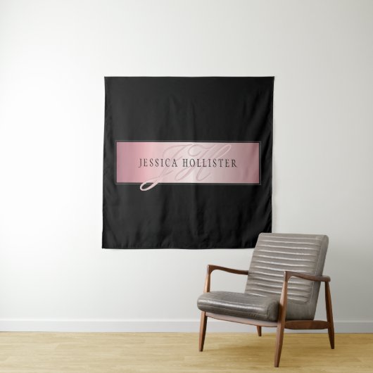Tenture Elégant Blush Faux Rose Gold | Nom et initiales (En situation)