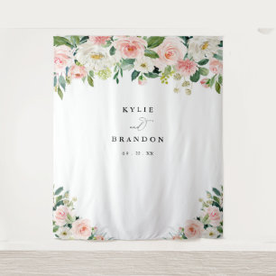 Tenture Élégant Blush Floral Script Party