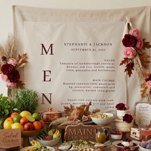 Tenture Elegant Burgundy & Ivory Wedding Bar Menu