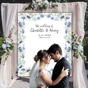 Tenture Elégant cadre Floral bleu Mariage fond photo