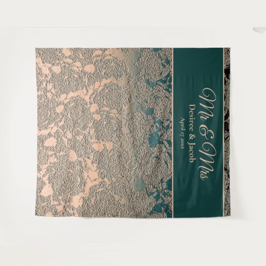 Tenture Elégant Champagne Mariage Turquoise Monogramme Con (Devant (Horizontal))
