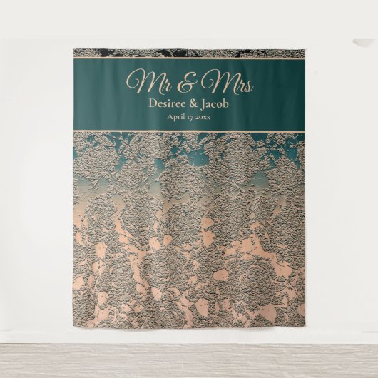 Tenture Elégant Champagne Mariage Turquoise Monogramme Con (Devant)