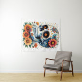 Tenture Elégant crâne de sucre avec fleurs (En situation (horizontale))