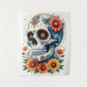 Tenture Elégant crâne de sucre avec fleurs (Devant)