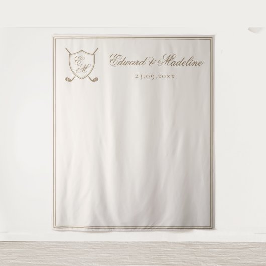 Tenture Elégant Crest Monogram Golf Mariage Photo fond (Devant)
