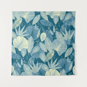 Tenture Élégant feuillage : Motif tropical gris-bleu.