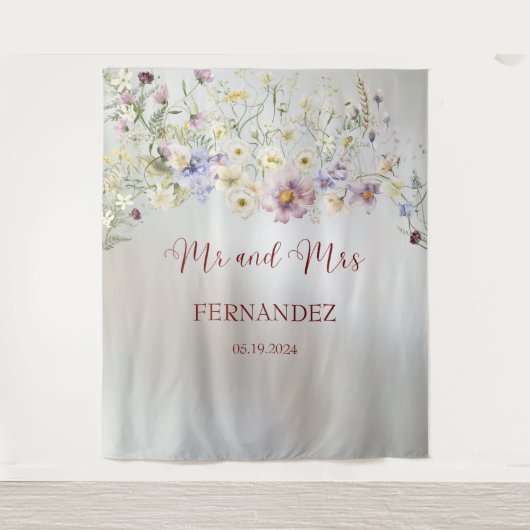 Tenture Elégant Floral Automne M. et Mme Mariage Contexte (Devant)