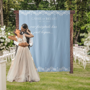 Tenture Elégant fond photo Mariage bleu et blanc