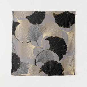 Tenture Elégant Ginkgo en or, arrière - plan vintage.