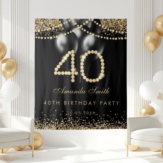 Tenture Elegant Gold Diamonds 40th Birthday Party Backdrop