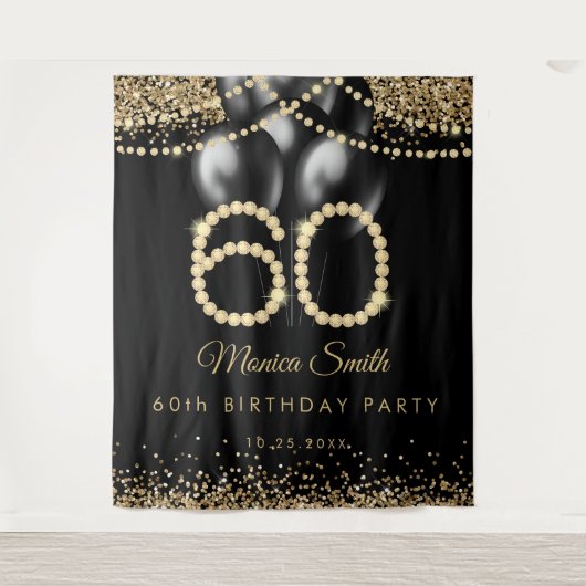 Tenture Elegant Gold Diamonds 60th Birthday Party Backdrop (Devant)