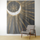 Tenture Elegant Gold Doodles Sun Moon Mandala Design (En situation)