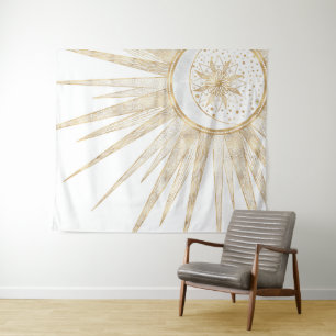 Tenture Elegant Gold Doodles Sun Moon Mandala Design