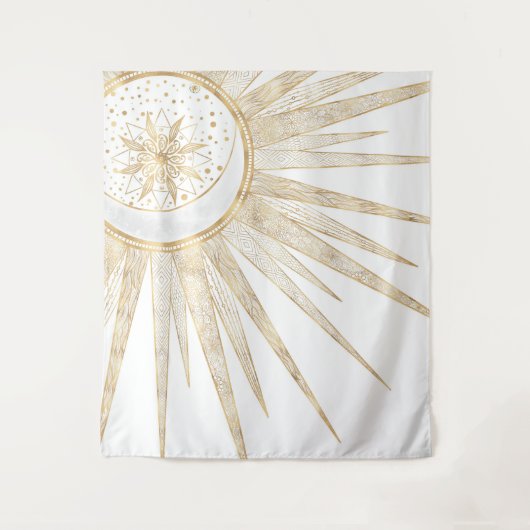Tenture Elegant Gold Doodles Sun Moon Mandala Design (Devant)