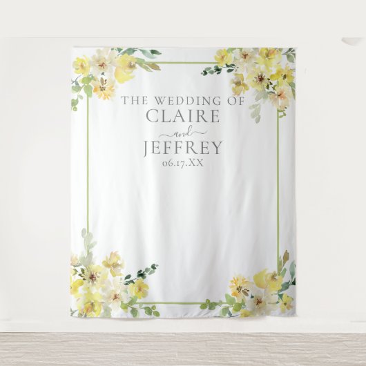 Tenture Elégant jaune Floral Sage Vert Mariage fond (Devant)