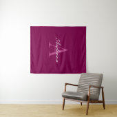 Tenture Élégant Magenta Rouge, rose & blanc Nom & Monogram (En situation (horizontale))