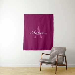 Tenture Élégant Magenta Rouge, rose & blanc Nom & Monogram
