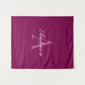 Tenture Élégant Magenta Rouge, rose & blanc Nom & Monogram (Devant (Horizontal))