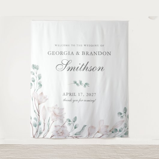 Tenture Elégant Magnolia blanc et Mariage d'Eucalyptus (Devant)
