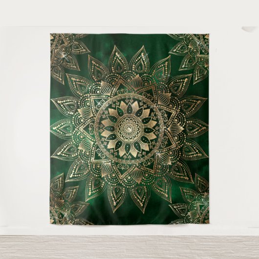 Tenture Elégant Mandala Vert Or (Devant)