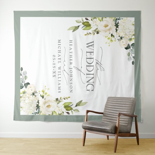 Tenture Elégant Mariage d'aquarelle gris blanc vert (En situation (horizontale))