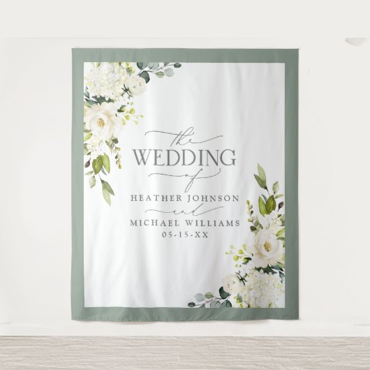 Tenture Elégant Mariage d'aquarelle gris blanc vert (Devant)