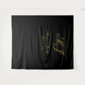Tenture Élégant Mariage de script de monogramme en or noir (Devant (Horizontal))