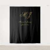 Tenture Élégant Mariage de script de monogramme en or noir (Devant)