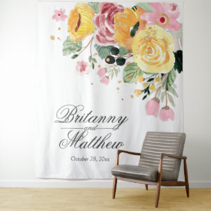Tenture Élégant mariage floral aquarelle personnalisé