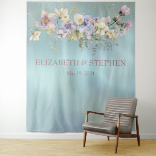 Tenture Élégant Mariage Floral Bleu