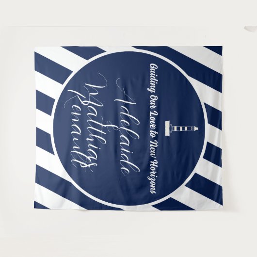 Tenture Élégant Mariage Nautique trié - Bleu Marine, Blanc (Devant (Horizontal))